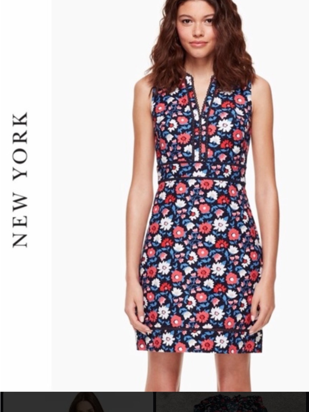 kate spade Navy Floral Sleeveless Sheath Dress with Pink & White Flowers